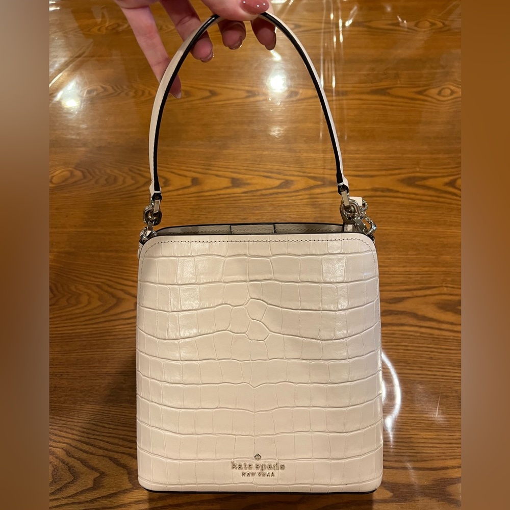 Kate Spade Cream Croc-Embossed Shoulder Bag